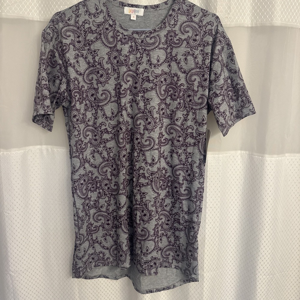 Lularoe Patrick Shirt Small Short Sleeve NWT Purple Gray Stretchy LR263